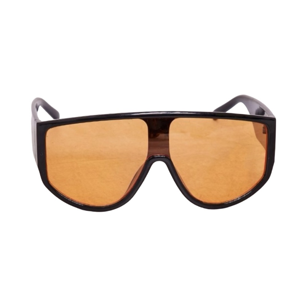 PRETTYLITTLETHING Black With Orange Lens Oversized Visor Sunglasses - Picture 3 of 5